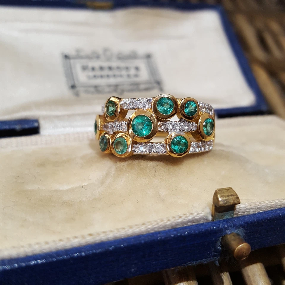 Anillo de Plata de Ley 925, Banda Brasileña de Esmeralda y Topacio, Talla K.5 EE. UU. 5.5, Oro Foto 4 de 4