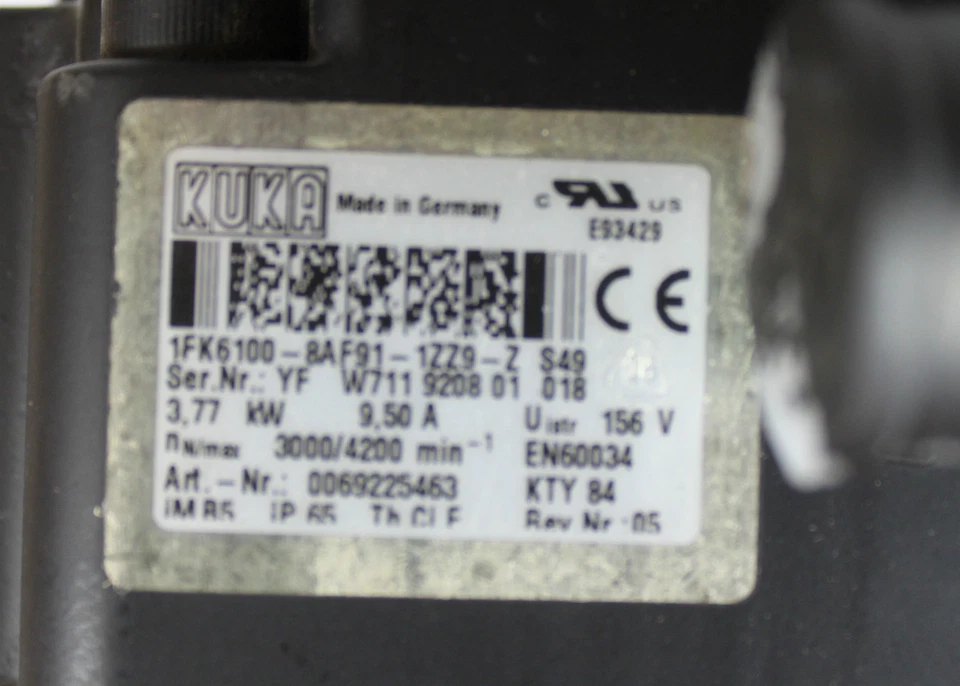 KUKA 1FK6100-8AF91-1ZZ9-Z S49 3.77kW Servo Motor **NNB** 9.5 Amps 3000/4200 RPM - Image 3 of 4