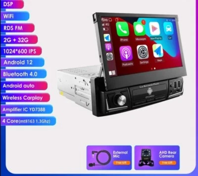 RADIO 1 DIN 7" MONITOR MOTORIZADO UNIVERSAL BLUETOOTH MP5 CARPLAY GPS WI-FI - Imagen 1 de 3