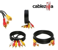 3 RCA Male to 3 RCA Male Cable Audio/Video TV DVD VCR Composite Multi-Pack LOT