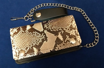 Genuine Python Snakeskin Motorcycle Trucker Biker Chain Wallet w/ inside zipper