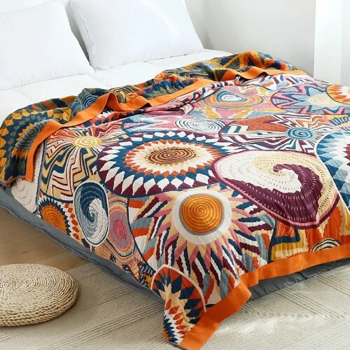 Gauze Cotton Blankets Flowers Sofa Towel Summer Blanket Soft Leisure Boho Sheets - Picture 5 of 58