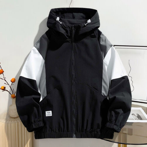 Men's Autumn Lapel Hooded Colour Blocking Casual Loose Style Long Sleeve Jacket - Picture 17 of 27