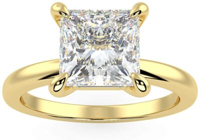 Klassischer Solitärring 14 K Gelbgold Lab Grown Princess 1 bis 2 kt Diamant