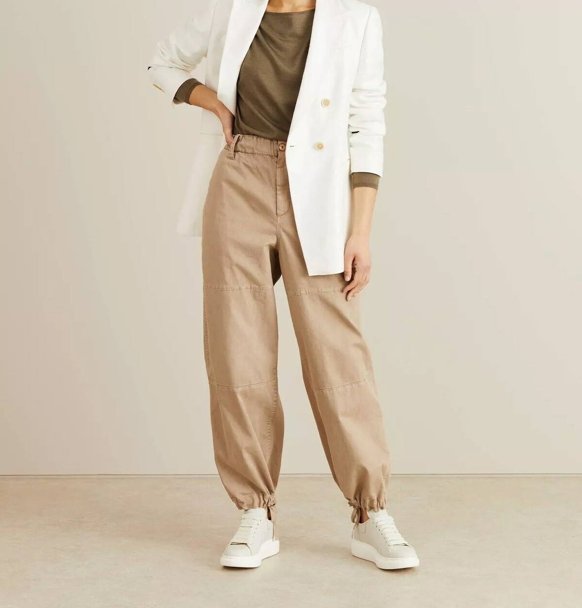 【関税&送料込み】Brunello Cucinelli Beige Pants With Moni BRUNELLO CUCINELLI Women's Monili Cuffed Cotton Pants Beige