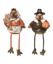 Brown Turkey Couple Thanksgiving Shelf Sitters 2 Piece Figurine Set