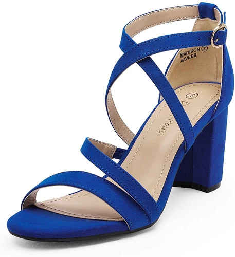 Women Chunky Block Heel Open Toe Across Strap Buckle Wedding Party Dress Shoes - Picture 17 of 22