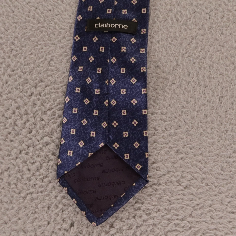 Corbata Claiborne Vintage Azul Púrpura Floral Cuadrados 100% Seda Hecha en EE. UU. 4" Foto 2 de 4