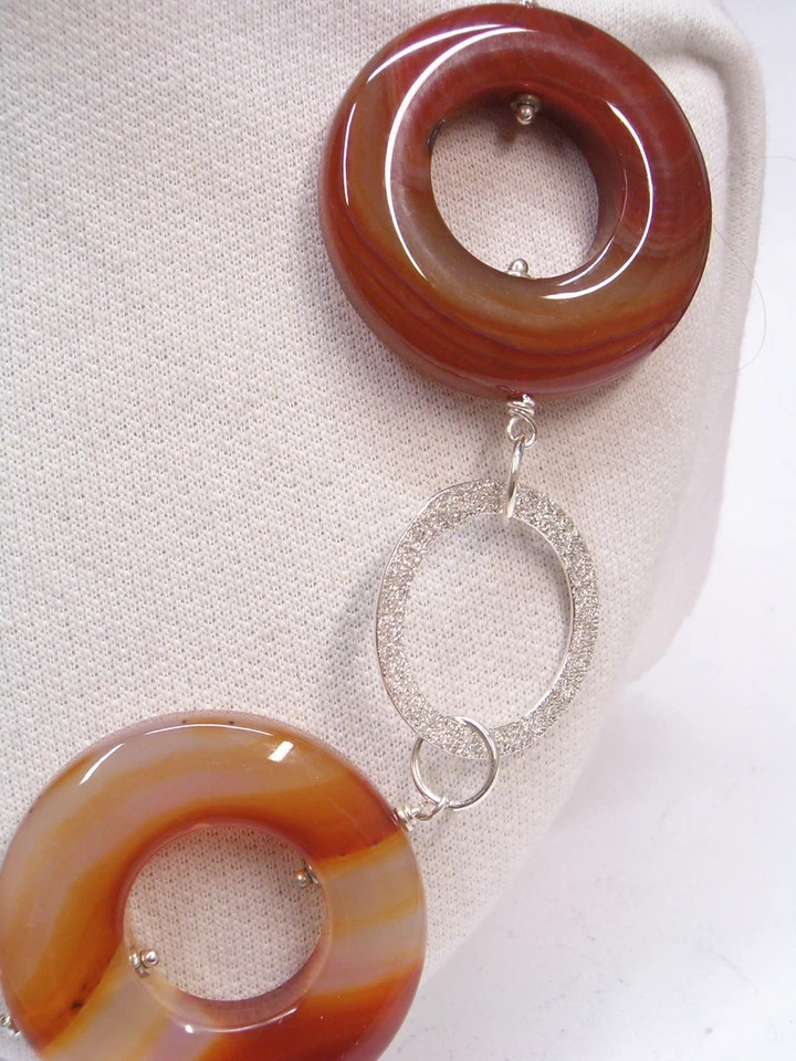 Collana in ARGENTO 925 con AGATA Corniola naturale - Girocollo Pietra Dura - Immagine 3 di 4