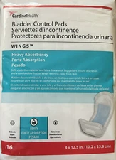 CARDINAL HEALTH BLADDER CONTROL PADS WITH WINGS 16 COUNT HEAVY ABSORBENCY