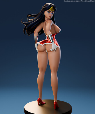 Wonder Woman, DC Comics, Diana Prince, Statue, 3D Druck, Sexy Pin-Up, UNBEMALT