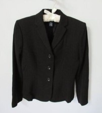 Ann Taylor black pinstripe wool blend long sleeve lined suit jacket Sz 4P 
