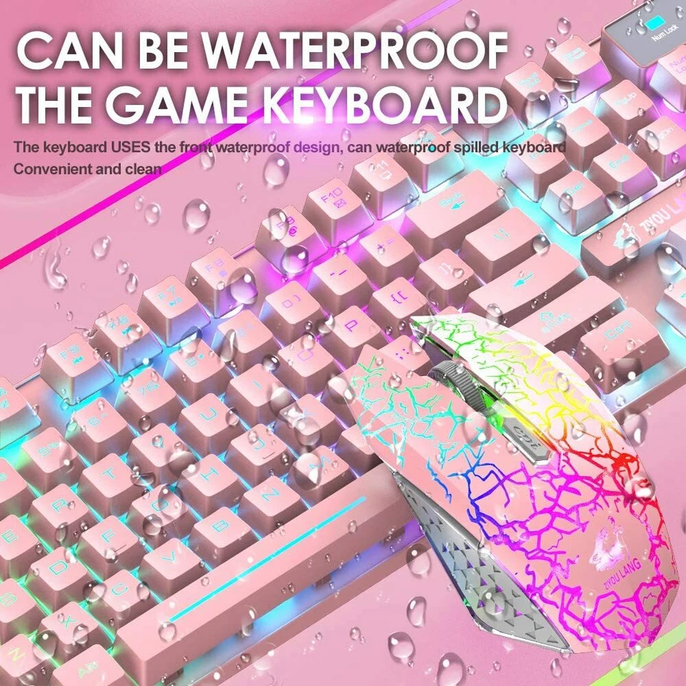 Wireless Gaming Tastatur Maus Combo Rainbow LED Hintergrundbeleuchtung wiederauf - Bild 4 von 4