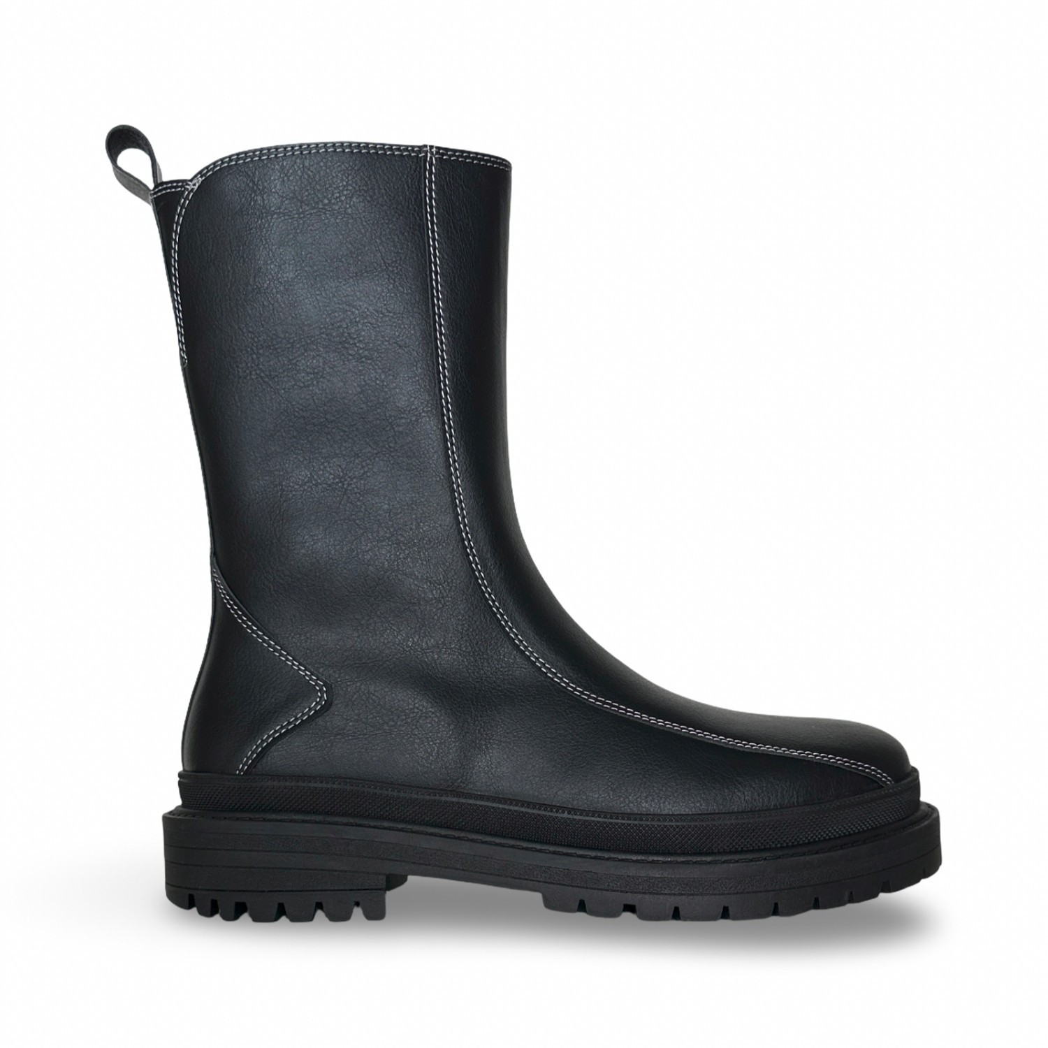 Botas Veganas Unisex Negras Media Caña con Cremallera Tacón Plano Antideslizante
