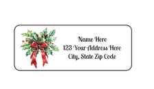 30 Christmas Holly PERSONALIZED RETURN ADDRESS LABELS 1 in X 2 5/8 GLOSSY