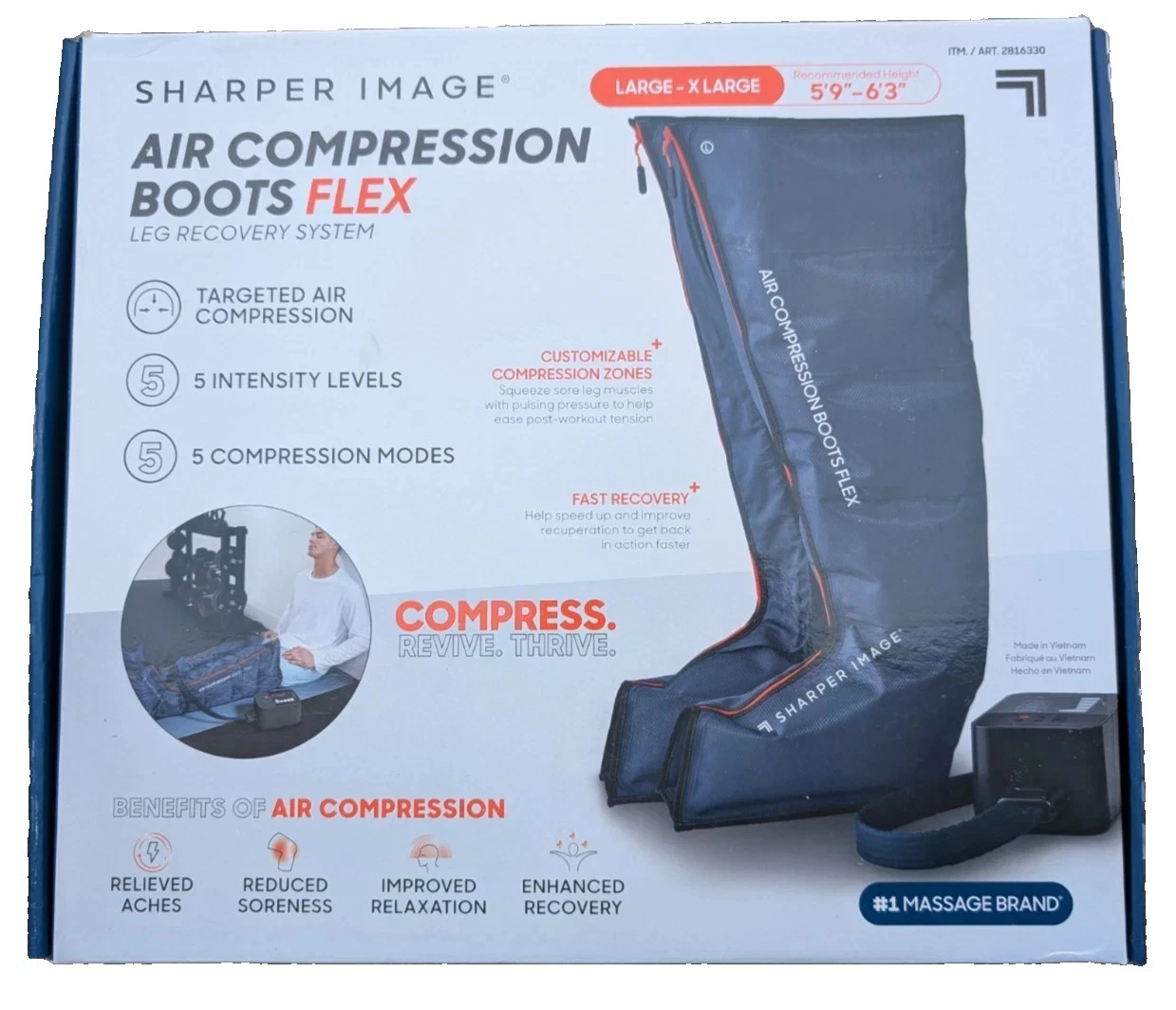 Sharper Image Air Compression Boots Flex Leg Recovery System Large/XLarge (Blue)