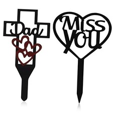 2 Pcs Father's Day Metal Memorial Grave Markers Cross Memorial Plaque Stake