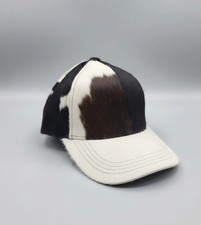 Genuine Hair-On Leather Baseball Cap, Trucker Hat Cowhide Brown White Unisex Cap