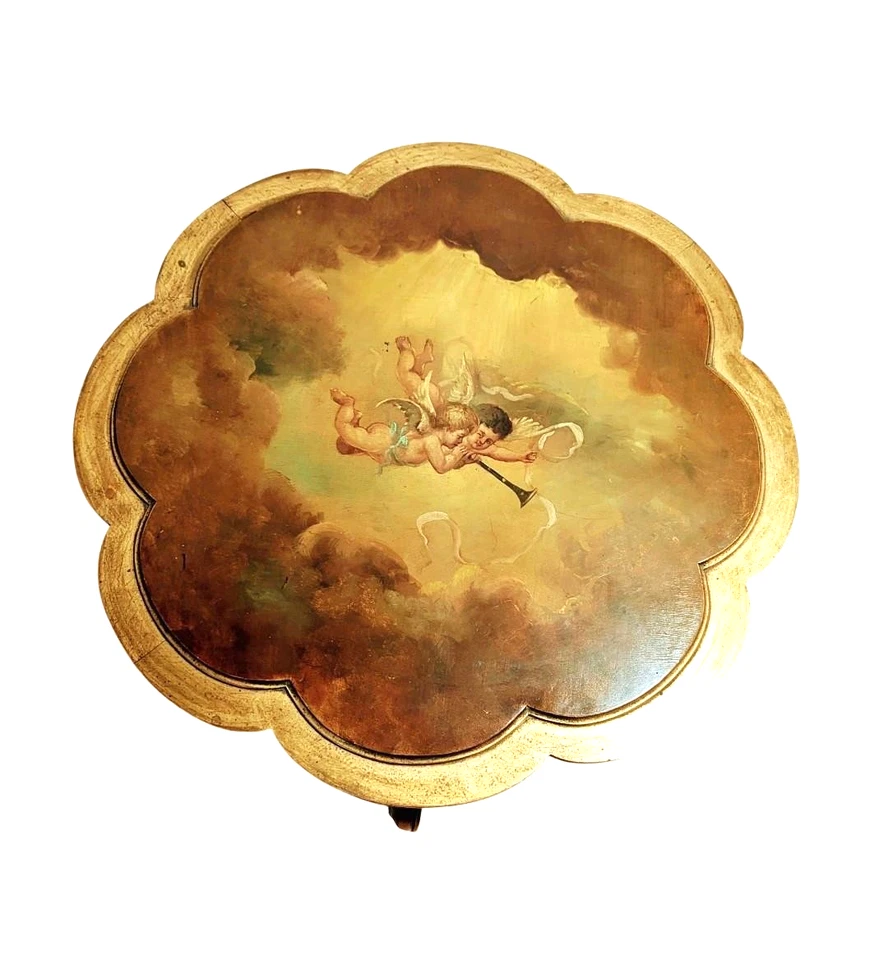 Mesa auxiliar antigua francesa estilo Luis XV pintada a mano Foto 2 de 4