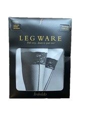 Frederick  s of Hollywood Black Lace Top Backseam Fishnet Thigh Hi Stockings M