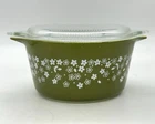 Vintage Pyrex Spring Blossom Green Crazy Daisy Casserole Dish with Lid 473 1Qt