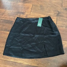 Wild Fable Black Satin Mini Skirt With Slit Size S Minimalist Chic Staple NEW