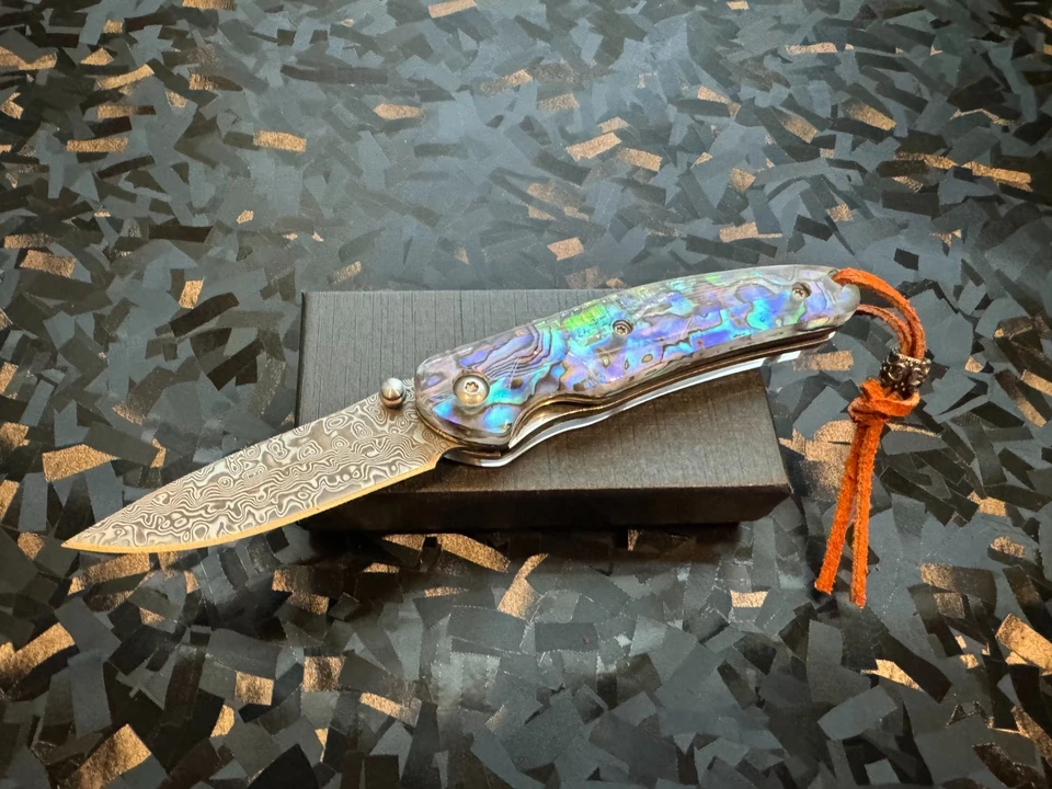 Abalone Damascus Folding Pocket Knife - Image 2 of 4