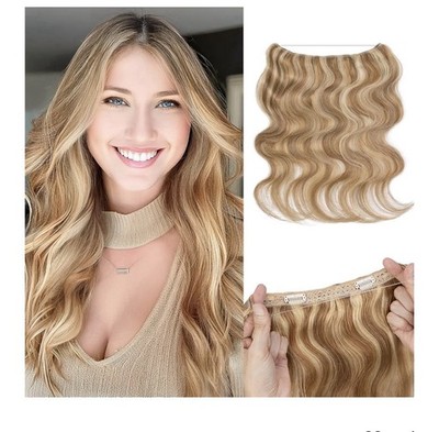 SEGO Pro Halo Hair Extensions Real Human Hair Wavy 12  Golden Blonde W-12P613