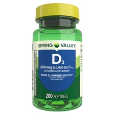 Spring Valley Vitamin D3 Supplement Softgels 250mcg per Softgel 10,000 IU 200 ct