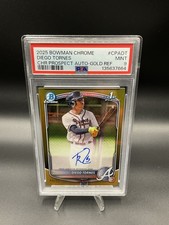 Diego Tornes 2025 1st Bowman Chrome True Gold Refractor Auto 44/50 PSA 9 Braves