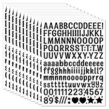 15 Sheet Small Letter Stickers - 1/2 Inch Black Vinyl Self Adhesive
