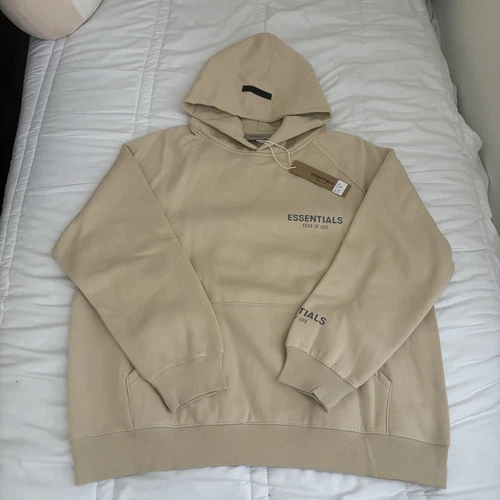 Felpa con cappuccio Fear of God Essentials uomo media beige streetwear nebbia