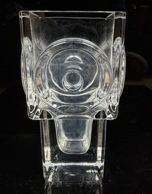Vintage Cubed Square Glass Vase Signed Artist Bengt Edenfalk Skruf Art Glass