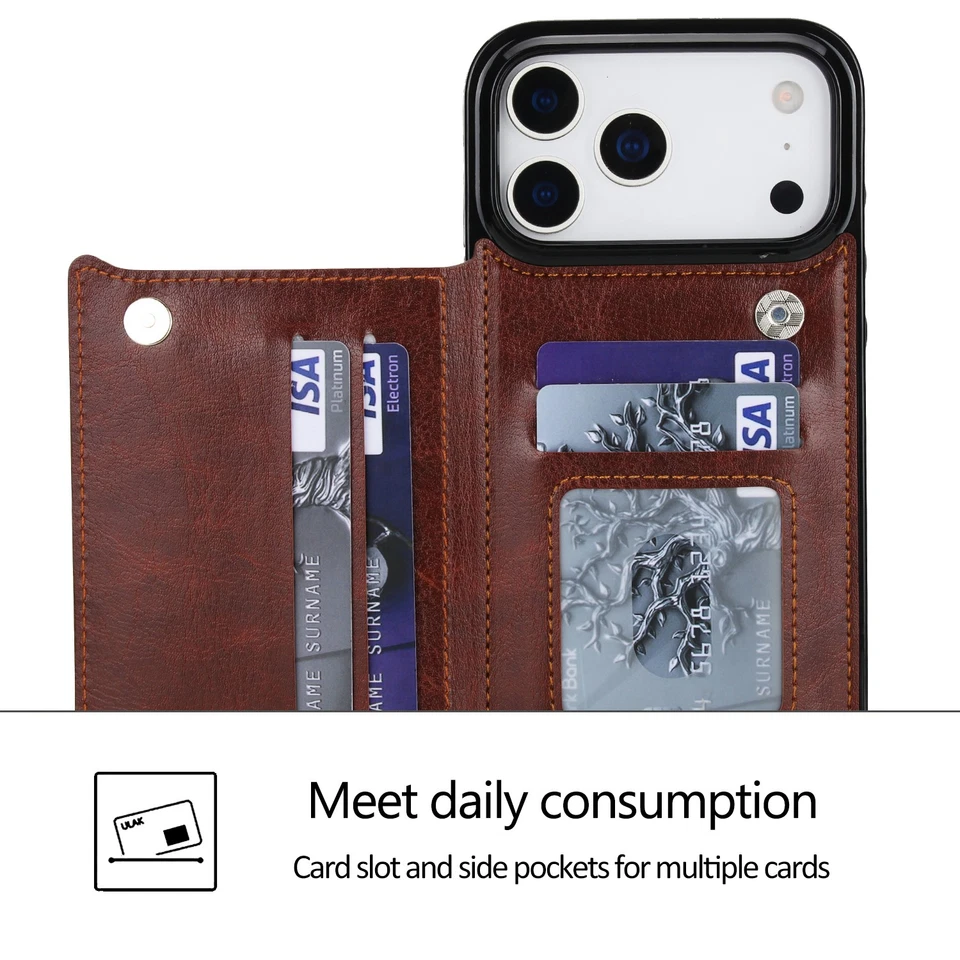 Wallet Card Holder Case for iPhone 17 16 15 14 13 12 11 Pro Max XS Leather Cover - Image 2 of 4