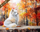 Japanese Spitz watercolor painting in a vibrant autumn f 8x10 Print