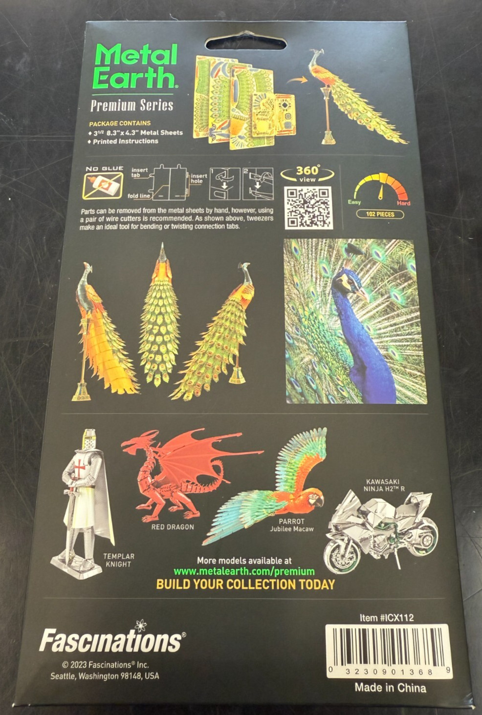 Metal Earth ICONX Male Peacock  Laser Cut 3-D Colored Steel Model Kit BRAND NEW