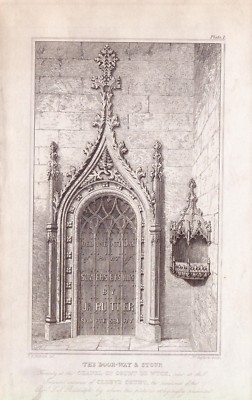  1830s engraving - the door - way & stoup .published by j.rutter shaftesbury