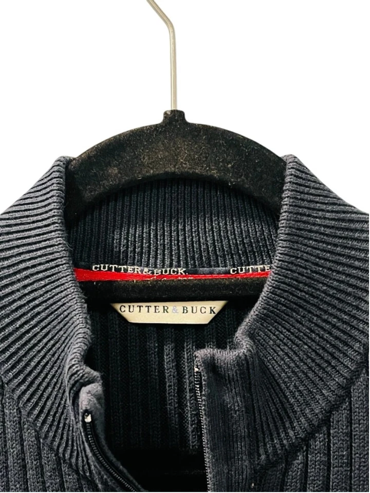 Cutter & Buck Navy Blue Ribbed 1/4 Zip Sweater Vest Men's Size Medium Cotton - Image 2 of 4