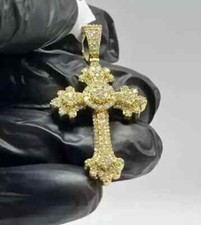 14k Yellow Gold Plated 2.30 Ct Round Cut Real Moissanite Men's Cross Pendant