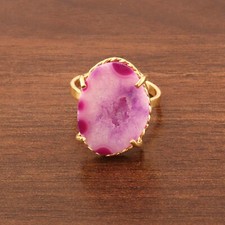 Natural Geode Druzy Adjustable Ring Gold Plated Prong Set Designer Ring Jewelry