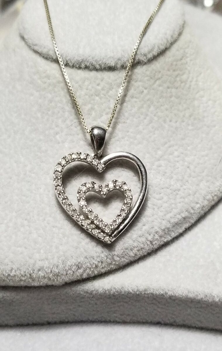 Sterling Silver Diamond Double Heart Pendant Necklace Sterling Silver Diamond Double Heart Pendant Necklace