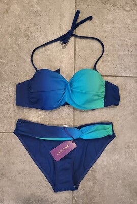 New Lacsana Venus Blue Green Ombre 2pc Bikini Swimsuit Sz 4