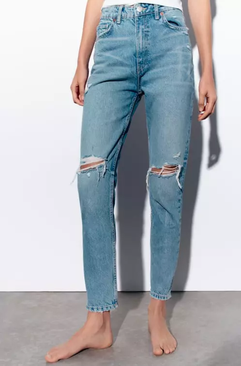 ZARA NEW WOMAN HIGH WAISTED RIPPED JEANS BLUE LIGHT BLUE 8197 232