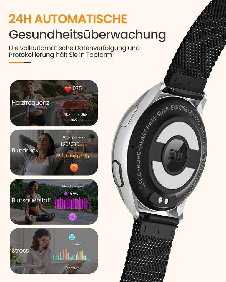 Smartwatch Damen mit Telefonfunktion Sportuhr Armbanduhr für iPhone Samsung Sony - Bild 4 von 4