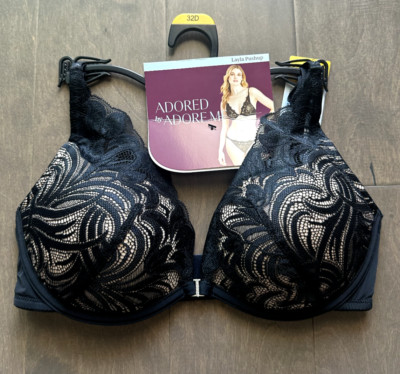 Adored by Adore Me Layla Push Up Bra Underwire Black Lace Hook & Eye Women's 32D