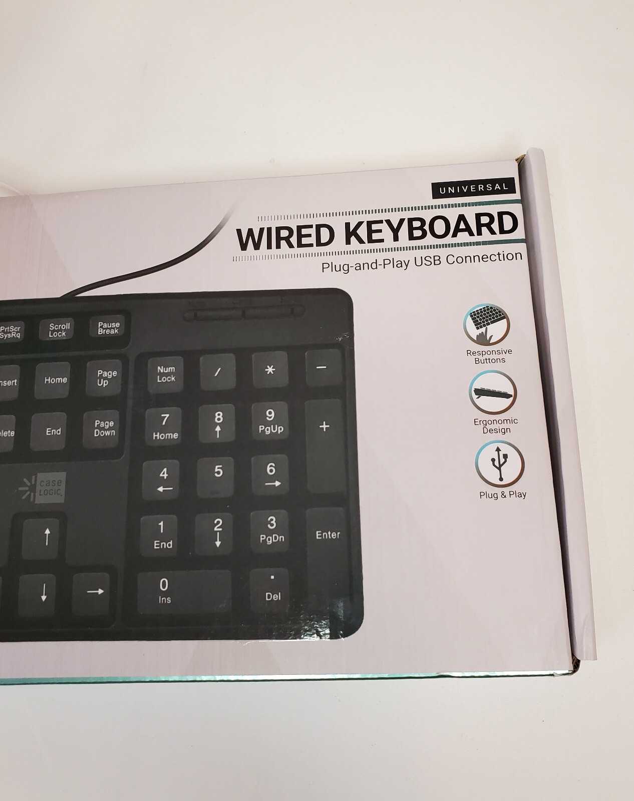 Caselogic Universal Wired Plug & Play USB Keyboard for Windows 7-11 New