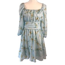 Women's Coastal Dress Tie Back 3/4 Lantern Sleeve Square Neck Ruffle Size Medium