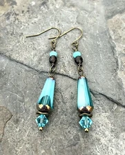 Boho Aqua Bronze & Gemstone Earrings Sundance Treasures Jewelry Boho Artisan
