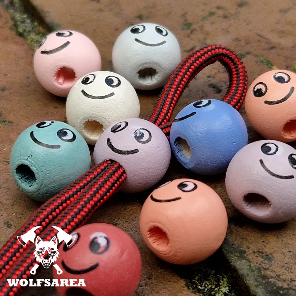 Großlochperlen 10 x bunte Naturholz Perlen Lächelndes Gesicht basteln Holzperlen - Bild 2 von 4