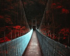 Landscape nature dark fall bridge trees red Custom Gaming Mat Desk